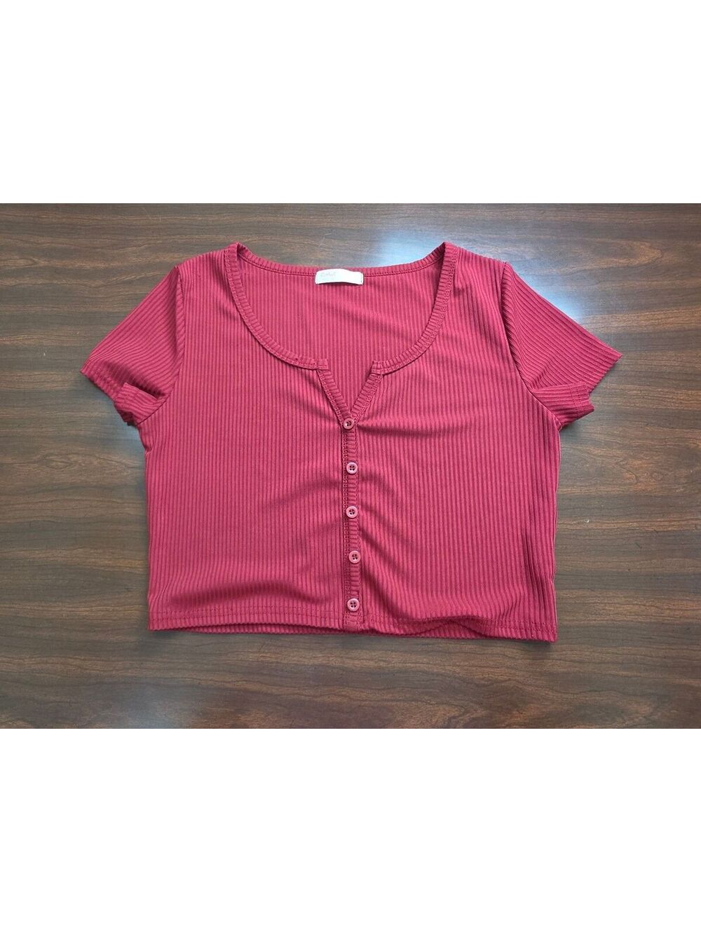 Romwe Juniors Medium Baby Tee Red Ribbed Short Sleeve Y2K Indie Sleaze Crop Top
